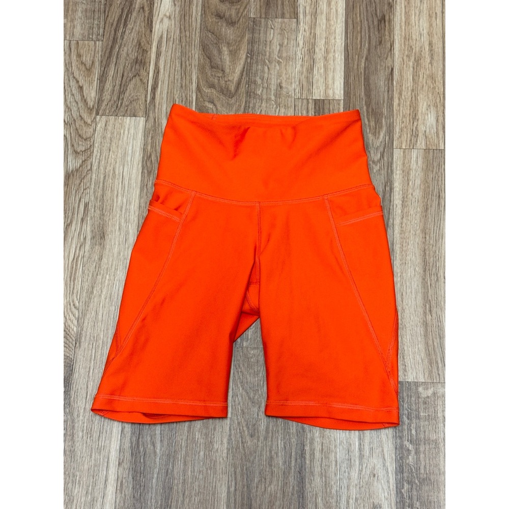 Old Navy Active Powersoft Biker Shorts Orange High Waisted 8" Inseam XS Pockets